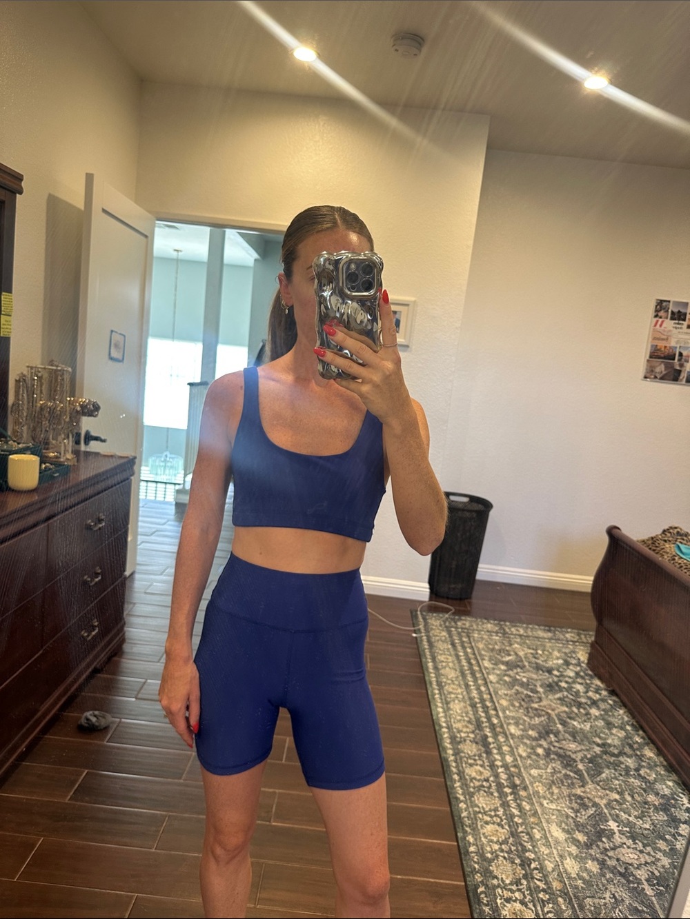 WeWoreWhat Women's Bike Shorts and Crop Tank Set in Navy Blue